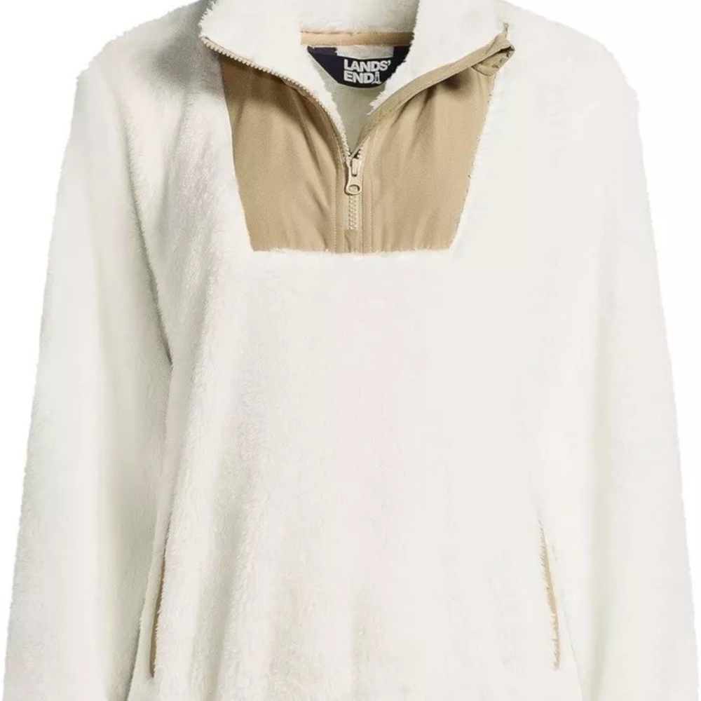 Lands' End Women's White and Tan Teddy Jacket
